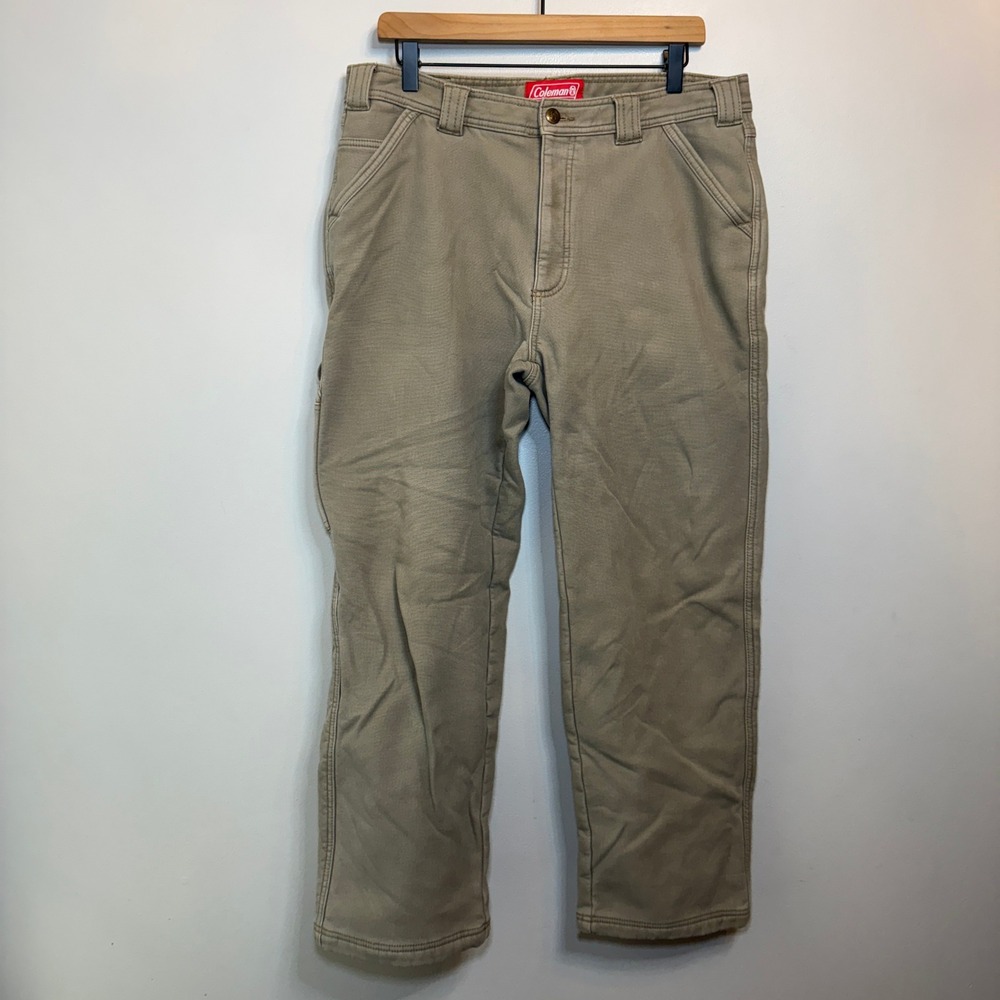 Coleman Men's Khaki Fleece Lined Utility Carpenter Pants 34x30 Canvas Stretch